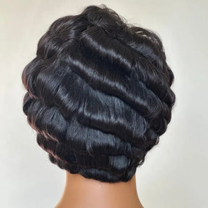 Retro Style Pixie Cut Finger Wave Wigs in Jet Black - Wigtrends