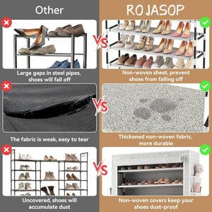 ROJASOP 10 Tier Shoe Rack with Covers,Large Capacity Stackable Tall Shoe Shelf Storage to 50 - 55 Pairs Shoes and Boots Sturdy Metal Free Standing Shoe Rack Organizer for Closet Entryway Garage - Wigtrends