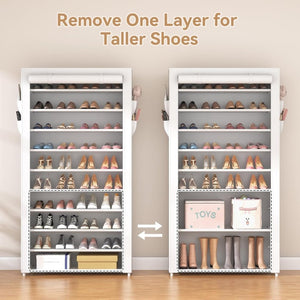 ROJASOP 10 Tier Shoe Rack with Covers,Large Capacity Stackable Tall Shoe Shelf Storage to 50 - 55 Pairs Shoes and Boots Sturdy Metal Free Standing Shoe Rack Organizer for Closet Entryway Garage - Wigtrends