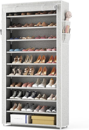 ROJASOP 10 Tier Shoe Rack with Covers,Large Capacity Stackable Tall Shoe Shelf Storage to 50 - 55 Pairs Shoes and Boots Sturdy Metal Free Standing Shoe Rack Organizer for Closet Entryway Garage - Wigtrends