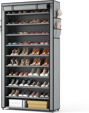 ROJASOP 10 Tier Shoe Rack with Covers,Large Capacity Stackable Tall Shoe Shelf Storage to 50 - 55 Pairs Shoes and Boots Sturdy Metal Free Standing Shoe Rack Organizer for Closet Entryway Garage - Wigtrends