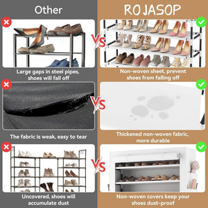 ROJASOP 10 Tier Shoe Rack with Covers,Large Capacity Stackable Tall Shoe Shelf Storage to 50 - 55 Pairs Shoes and Boots Sturdy Metal Free Standing Shoe Rack Organizer for Closet Entryway Garage - Wigtrends