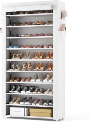 ROJASOP 10 Tier Shoe Rack with Covers,Large Capacity Stackable Tall Shoe Shelf Storage to 50 - 55 Pairs Shoes and Boots Sturdy Metal Free Standing Shoe Rack Organizer for Closet Entryway Garage - Wigtrends