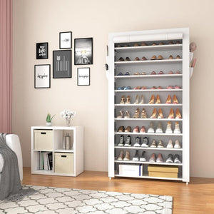 ROJASOP 10 Tier Shoe Rack with Covers,Large Capacity Stackable Tall Shoe Shelf Storage to 50 - 55 Pairs Shoes and Boots Sturdy Metal Free Standing Shoe Rack Organizer for Closet Entryway Garage - Wigtrends