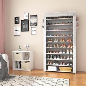 ROJASOP 10 Tier Shoe Rack with Covers,Large Capacity Stackable Tall Shoe Shelf Storage to 50 - 55 Pairs Shoes and Boots Sturdy Metal Free Standing Shoe Rack Organizer for Closet Entryway Garage - Wigtrends