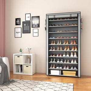 ROJASOP 10 Tier Shoe Rack with Covers,Large Capacity Stackable Tall Shoe Shelf Storage to 50 - 55 Pairs Shoes and Boots Sturdy Metal Free Standing Shoe Rack Organizer for Closet Entryway Garage - Wigtrends