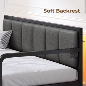 Rolanstar Daybed with Charging Station and LED Lights, Height Adjustable Twin Daybed with Trundle, Metal Sofa Bed Frame with Steel Slat Support - Wigtrends