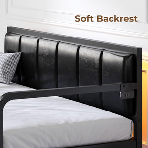 Rolanstar Daybed with Charging Station and LED Lights, Height Adjustable Twin Daybed with Trundle, Metal Sofa Bed Frame with Steel Slat Support - Wigtrends