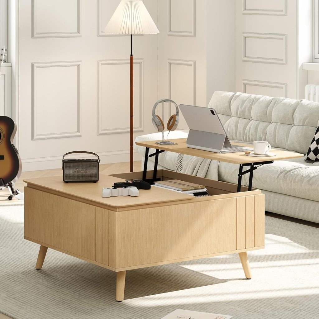 Round Coffee Table with Storage,Fluted Center Table with Sliding Cabinet Door for Living Room,Home Small Space,31.5" Small Center Table,Walnut - Wigtrends