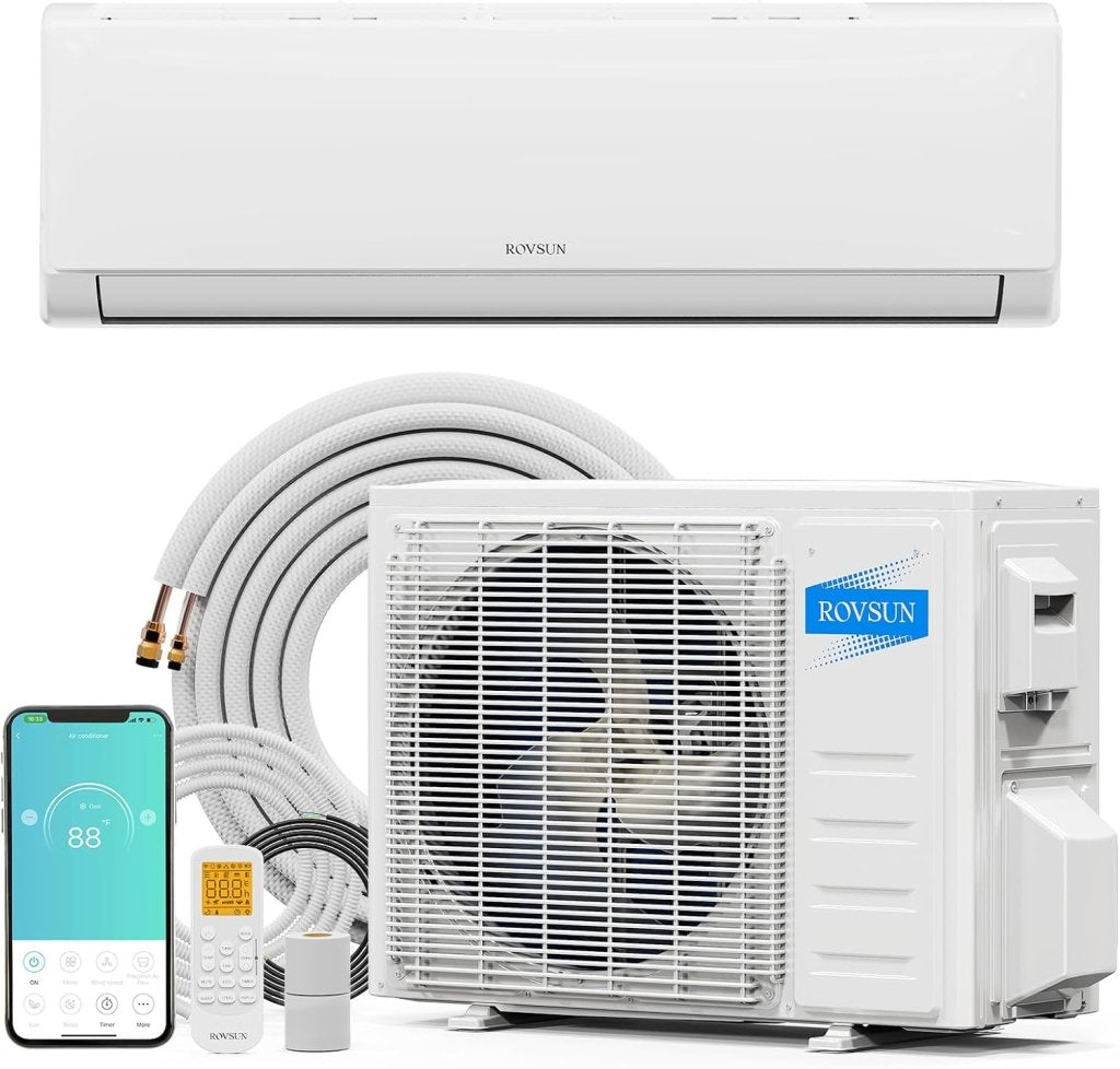ROVSUN 9000 BTU Wifi Enabled Mini Split Air Conditioner & Heater with Inverter, 19 SEER2 Energy Saving 115V Ductless Split AC Unit with Pre - Charged Condenser, Heat Pump & Installation Kit - Wigtrends