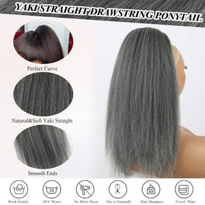 Salt and Pepper Drawstring Ponytail Gray wigs Hair Extensions - Wigtrends