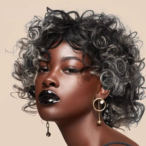 Salt and Pepper for Women Gray Curly Black Human Hair wigs - Wigtrends