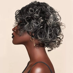 Salt and Pepper for Women Gray Curly Black Human Hair wigs - Wigtrends