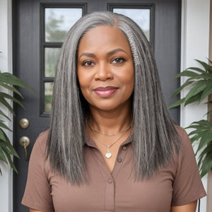 Salt And Pepper Glueless 5x5 Closure Lace Straight Wig Beginner Friendly 100% Human Hair - Wigtrends