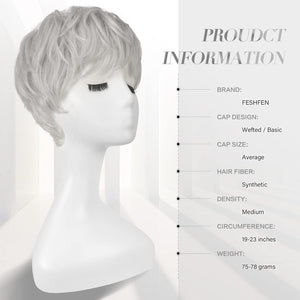 Salt and Pepper Human Hair Wigs Pixie Haircut Wig with Bangs Glueless Layered Wig Wavy Grey - Wigtrends