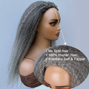 Salt And Pepper Kinky Long Straight Human Hair Wigs - Wigtrends