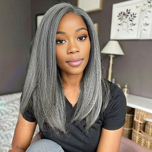 Salt And Pepper Kinky Long Straight Human Hair Wigs - Wigtrends