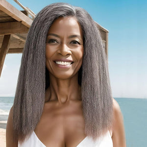Salt And Pepper Kinky Long Straight Human Hair Wigs - Wigtrends