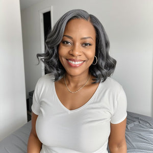 Salt And Pepper Loose Wave Short Bob Glueless 5x5 Closure Lace Wig | Limited Design - Wigtrends