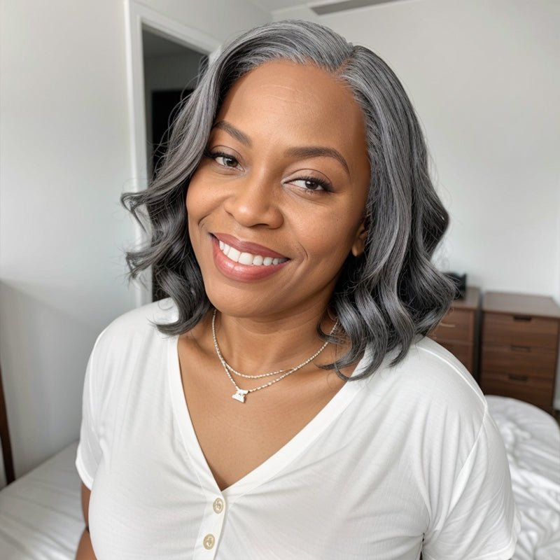 Salt And Pepper Loose Wave Short Bob Glueless 5x5 Closure Lace Wig | Limited Design - Wigtrends