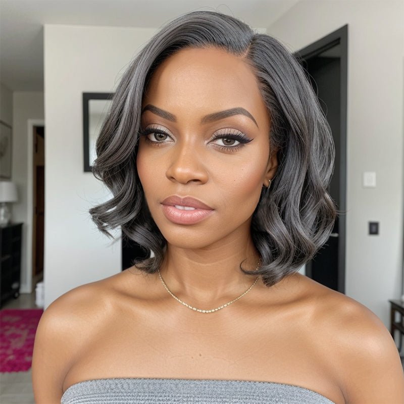 Salt And Pepper Loose Wave Short Bob Glueless 5x5 Closure Lace Wig | Limited Design - Wigtrends