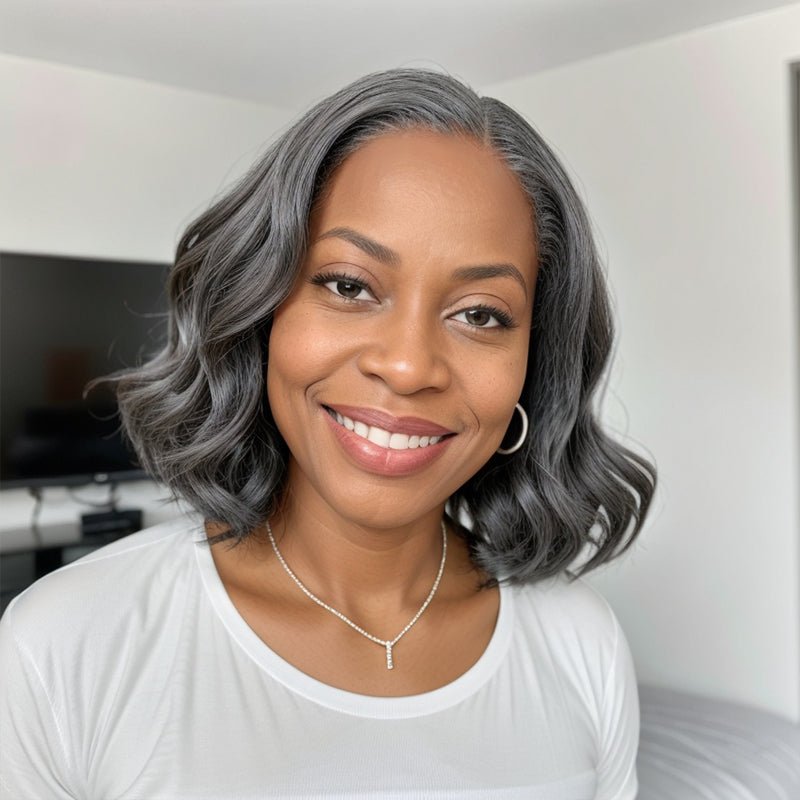 Salt And Pepper Loose Wave Short Bob Glueless 5x5 Closure Lace Wig | Limited Design - Wigtrends