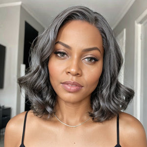 Salt And Pepper Loose Wave Short Bob Glueless 5x5 Closure Lace Wig | Limited Design - Wigtrends