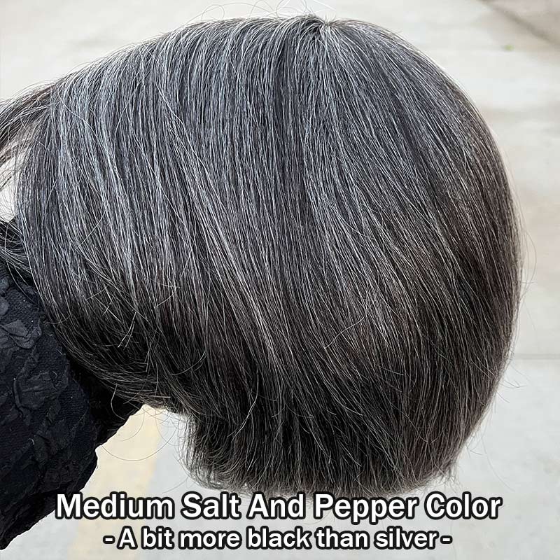 Salt and Pepper Natural Straight Wavy Bob Glueless Lace Human Hair Wigs With Bangs - Wigtrends