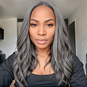 Salt And Pepper Natural Wavy Layered Cut 5x5 Lace Closure Wig 100% Virgin Human Hair - Wigtrends