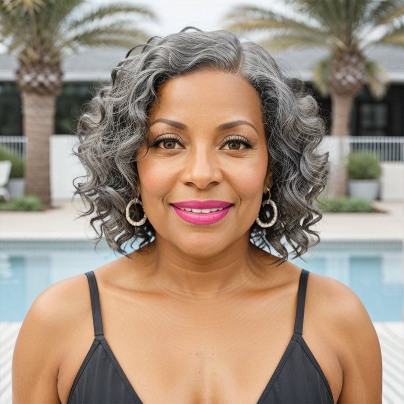 Salt And Pepper Short Bob Wig 5x5 Closure Lace Wig 100% Human Hair - Wigtrends