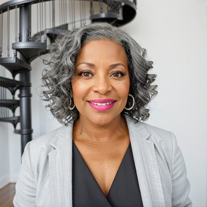 Salt And Pepper Short Bob Wig 5x5 Closure Lace Wig 100% Human Hair - Wigtrends