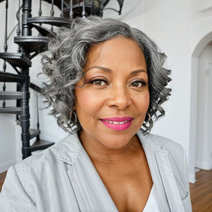 Salt And Pepper Short Bob Wig 5x5 Closure Lace Wig 100% Human Hair - Wigtrends