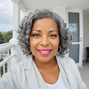 Salt And Pepper Short Bob Wig 5x5 Closure Lace Wig 100% Human Hair - Wigtrends