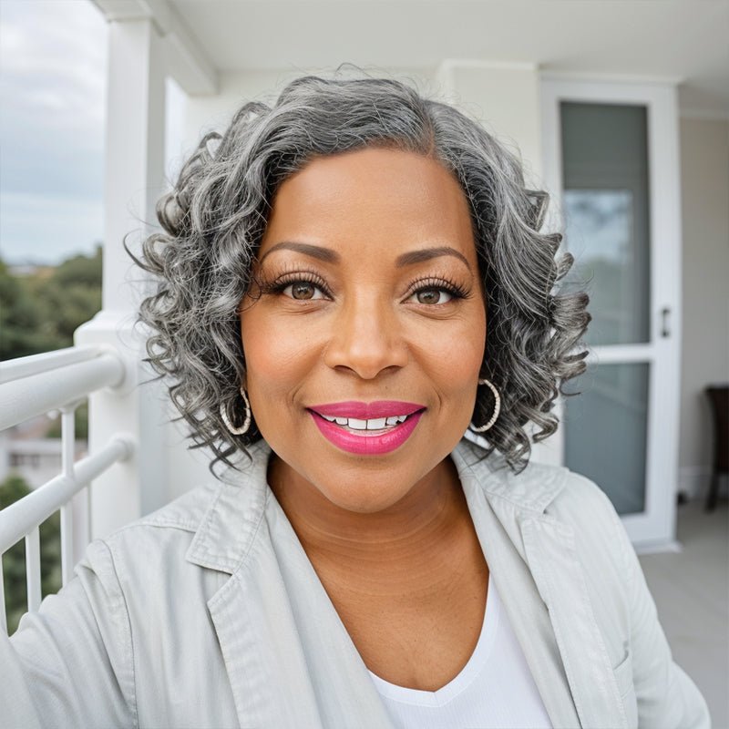 Salt And Pepper Short Bob Wig 5x5 Closure Lace Wig 100% Human Hair - Wigtrends