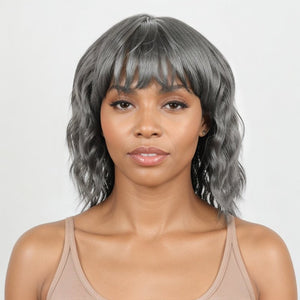 Salt And Pepper Short Mullet Wig Short Bob with Bangs 80s 90s Shaggy Layered Hair Shoulder Length Wigs - Wigtrends