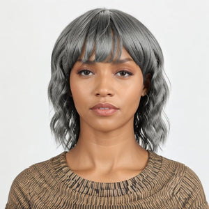 Salt And Pepper Short Mullet Wig Short Bob with Bangs 80s 90s Shaggy Layered Hair Shoulder Length Wigs - Wigtrends