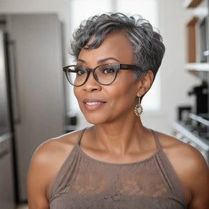 Salt And Pepper Short Pixie Cut Glueless Human Hair Wig With Bangs - Wigtrends