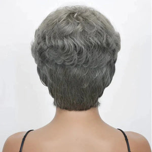 Salt And Pepper Short Pixie Cut Glueless Human Hair Wig With Bangs - Wigtrends