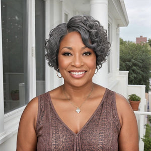 Salt And Pepper Short Wavy 5x5 Closure Lace Side Part Bob Glueless Human Hair - Wigtrends