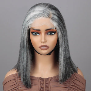 Salt And Pepper Straight Bob Wig Human Hair 5x5 HD Lace Wigs - Wigtrends