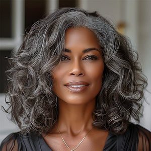 Salt And Pepper Wig Natural Grey Loose Wave Bob Real Human Hair HD Lace Wigs - Wigtrends