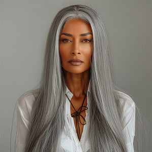 Salt And Pepper Wig Straight Hair Long Wig HD Lace Wigs - Wigtrends