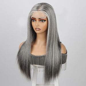 Salt And Pepper Wig Straight Hair Long Wig HD Lace Wigs - Wigtrends
