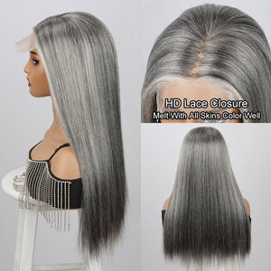 Salt And Pepper Wig Straight Hair Long Wig HD Lace Wigs - Wigtrends