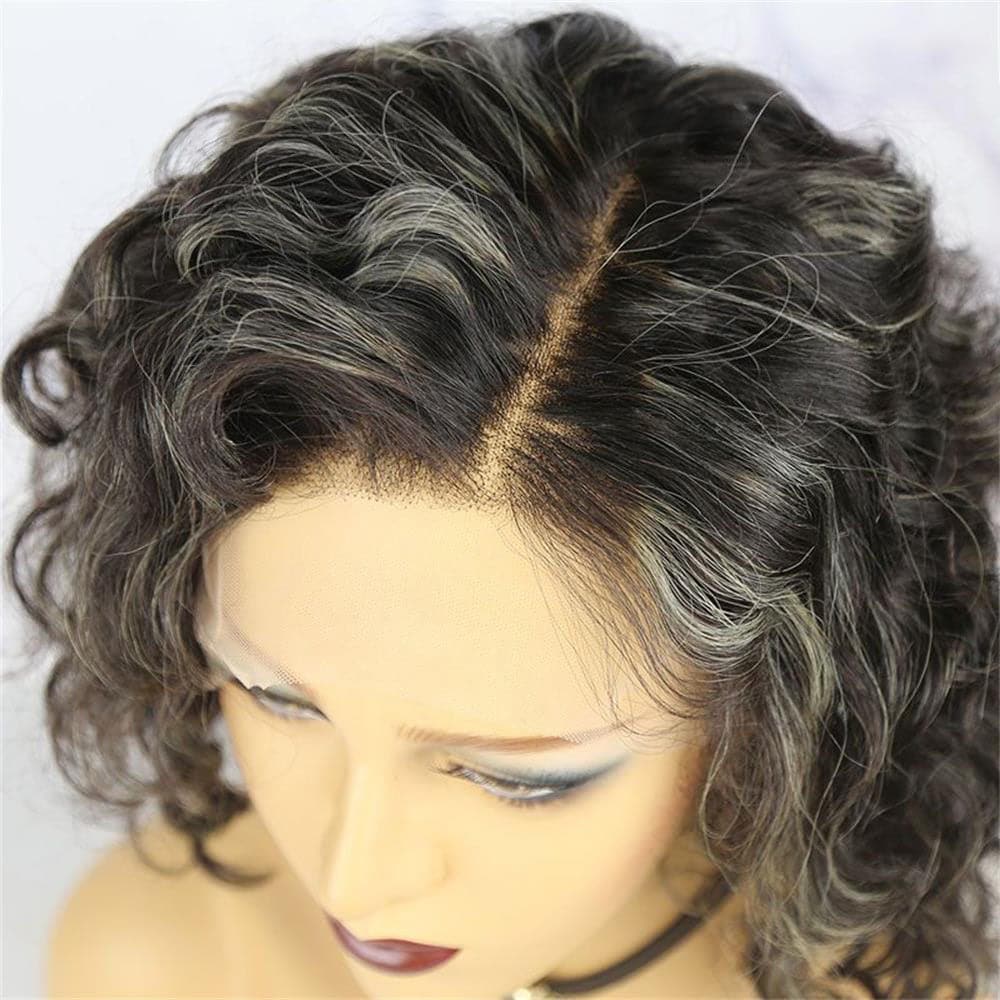 Salt & Pepper Natural Wave Bob Wig 13x4 Lace Front Wig - Wigtrends