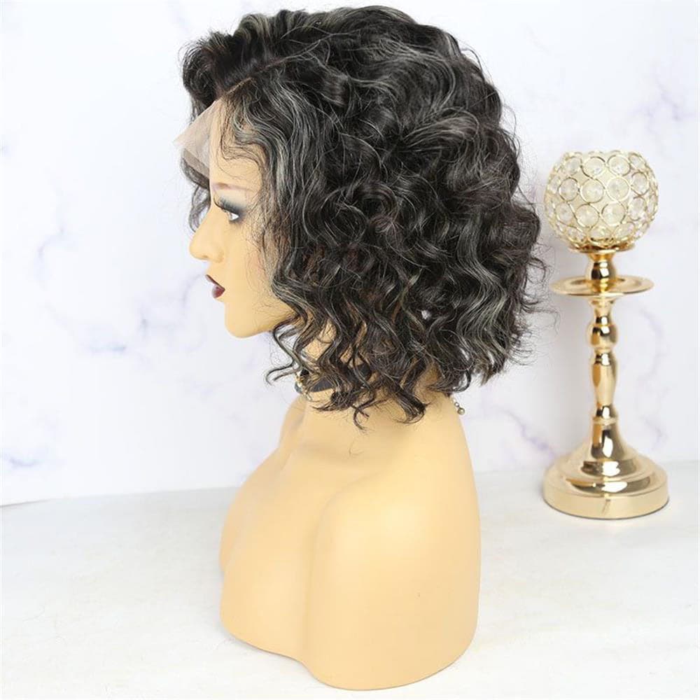 Salt & Pepper Natural Wave Bob Wig 13x4 Lace Front Wig - Wigtrends