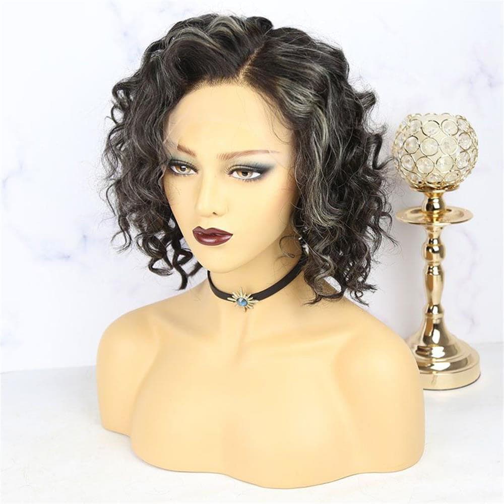 Salt & Pepper Natural Wave Bob Wig 13x4 Lace Front Wig - Wigtrends