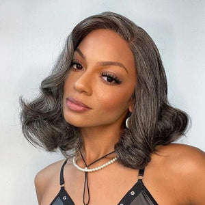 Seniors Salt And Pepper Wig Natural Grey Loose Wave Bob Real Human Hair Wear Go HD Lace Wigs For Mom - Wigtrends