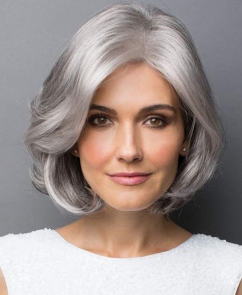 SEVENCOLORS Short Gray Bob Wigs for Women Lace Front Silver Grey Synthetic Hair Wigs Natural Wavy Short Wigs for Older White Women - Wigtrends