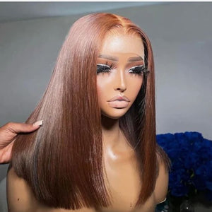 Short Bob Chestnut Brown 13x4 Lace Front Straight Human Hair Wig - Wigtrends